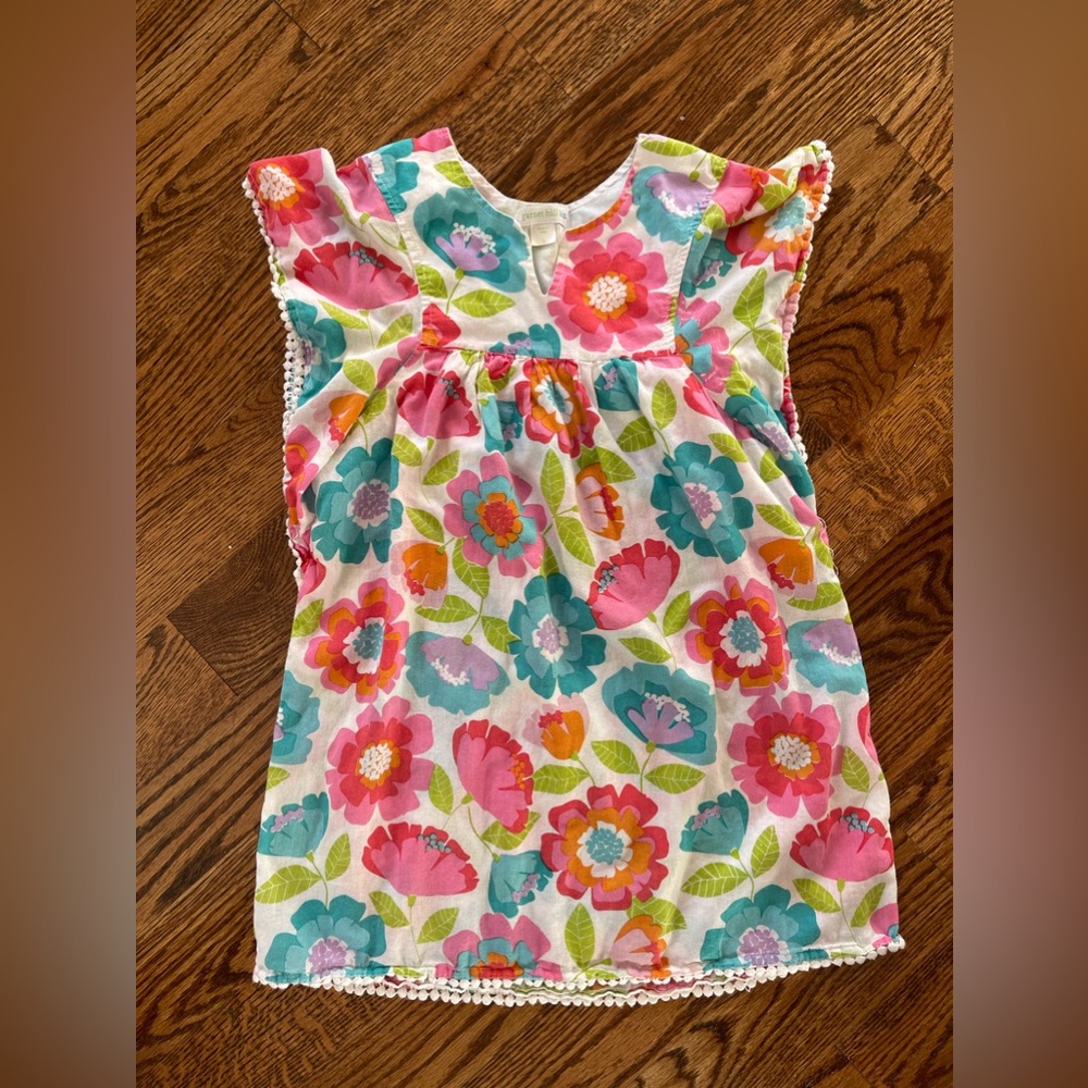 Garnet Hill Size Large Girls Spring Floral Beach Coverup Dress Flutter Sleeve